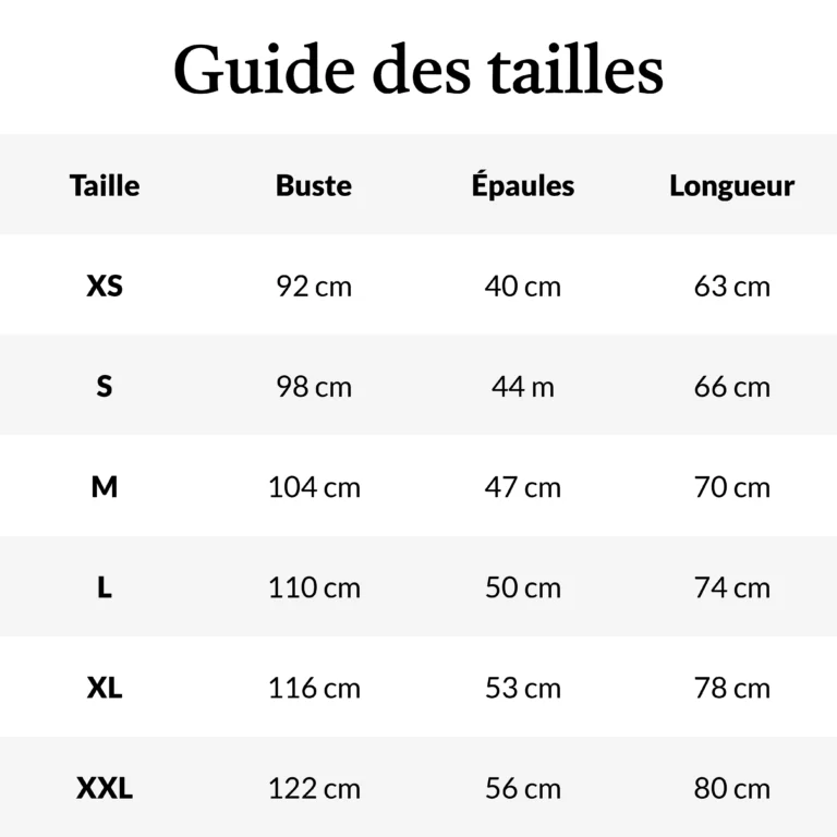 Guide des tailles t-shirt