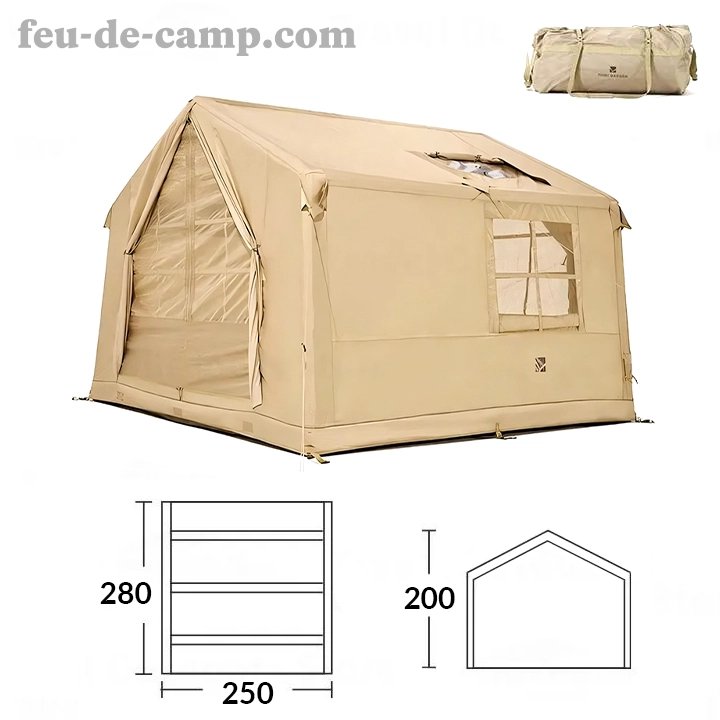 Dimensions de la tente gonflable avec poêle à bois