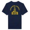 T-shirt bleu maine avec l'insigne du commando jaubert imprimé sur le dos en jaune représentant un dragon enroulé autour d'une ancre