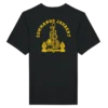 T-shirt noir avec l'insigne du commando jaubert imprimé sur le dos en jaune représentant un dragon enroulé autour d'une ancre