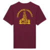 T-shirt rouge bordeaux avec l'insigne du commando jaubert imprimé sur le dos en jaune représentant un dragon enroulé autour d'une ancre