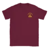T-shirt rouge bordeaux avec l'insigne du commando jaubert imprimé sur le coeur en jaune représentant un dragon enroulé autour d'une ancre
