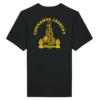 T-shirt noir avec l'insigne du commando jaubert imprimé sur le dos en jaune représentant un dragon enroulé autour d'une ancre