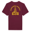T-shirt rouge bordeaux avec l'insigne du commando jaubert imprimé sur le dos en jaune représentant un dragon enroulé autour d'une ancre