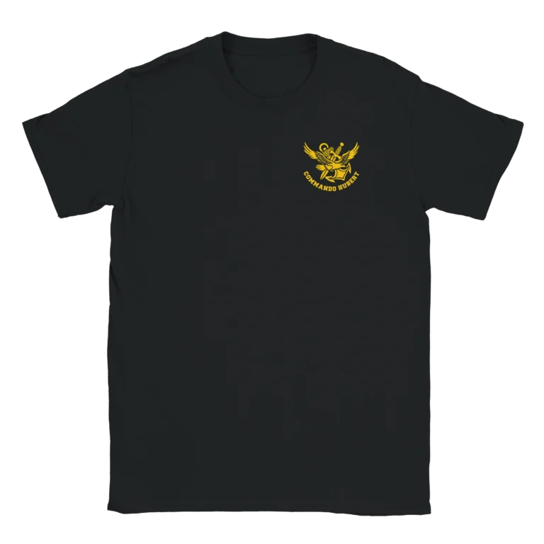 T-shirt noir militaire floqué poitrine logo Commando Hubert jaune doré