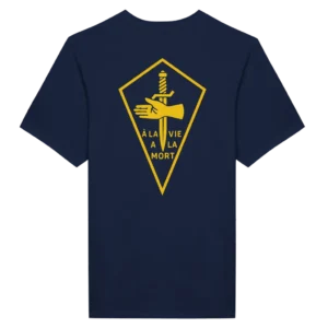 T-shirt bleu marine Commando Ponchardier, floqué dos insigne main ouverte et poignard, a la vie a la mort